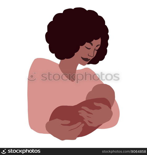 African american mother breastfeeding infant child handdrawn illustration isolated.. African american mother breastfeeding infant child handdrawn illustration