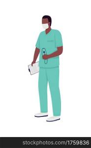 African american surgeon flat color vector faceless character. Doctor in medical mask. Essential frontline worker isolated cartoon illustration for web graphic design and animation. African american surgeon flat color vector faceless character