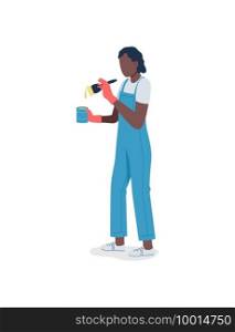 African american woman with paint flat color vector faceless character. Person in uniform with paintbrush. DIY home improvement isolated cartoon illustration for web graphic design and animation. African american woman with paint flat color vector faceless character
