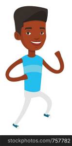 African-american young man running. Happy male runner jogging. Full length of a smiling athlete running. Sportsman in sportswear running. Vector flat design illustration isolated on white background.. Young man running vector illustration.