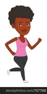 African-american young woman running. Happy runner jogging. Full length of a smiling athlete running. Sportswoman in sportswear running. Vector flat design illustration isolated on white background.. Young woman running vector illustration.