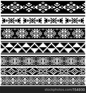 African and mexican aztec american tribal vector borders, frame patterns. Monochrome of african tribal pattern illustration. African and mexican aztec american tribal vector borders, frame patterns