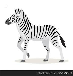 African animal, cute funny zebra icon isolated on white background, vector illustration in flat style