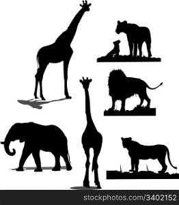 African animal silhouettes. Black and white silhouettes