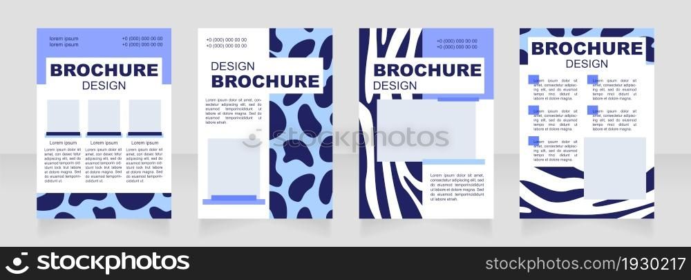 African animals blue blank brochure layout design. Creative fur print. Vertical poster template set with empty copy space for text. Premade corporate reports collection. Editable flyer paper pages. African animals blue blank brochure layout design