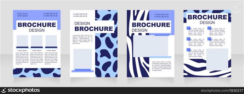 African animals blue blank brochure layout design. Creative fur print. Vertical poster template set with empty copy space for text. Premade corporate reports collection. Editable flyer paper pages. African animals blue blank brochure layout design