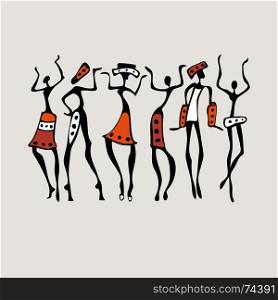 African Beautiful Women. African American dancers. Dancing woman in traditional ethnic style. Vector Illustration.