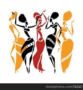African Beautiful Women. African dancers. Dancing woman in ethnic style. Vector Illustration.
