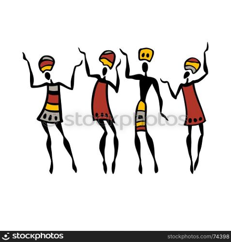 African Beautiful Women. African dancers. Dancing woman in ethnic style. Vector Illustration.