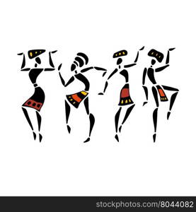 African Beautiful Women. African dancers. Dancing woman in ethnic style. Vector Illustration.