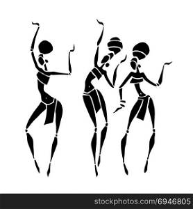 African Beautiful Women. Silhouette of woman. African dancers. Dancing woman in traditional ethnic style. Vector Illustration.