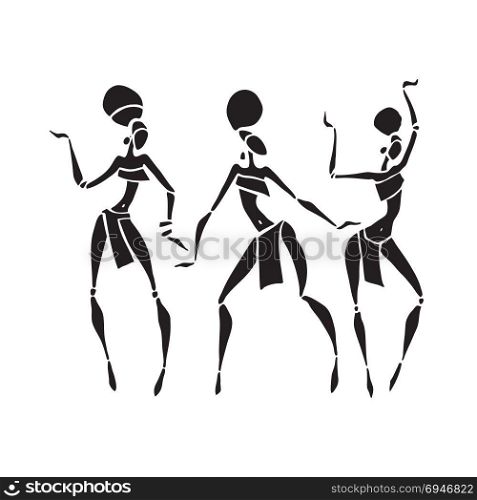 African Beautiful Women. Silhouette of woman. Afro-american woman isolated on white. Dancing woman in traditional ethnic style. Vector Illustration.