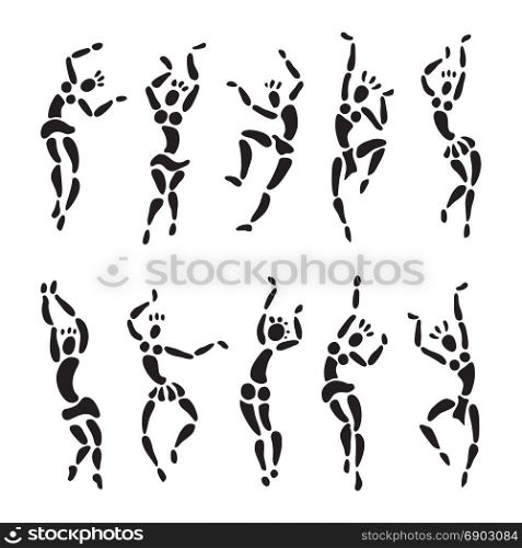 African Beautiful Women. Tribal Dancing silhouettes. Oriental dancer Vector illustration