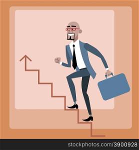 African businessman climbs the career ladder. Black male success smiles. African businessman climbs the career ladder