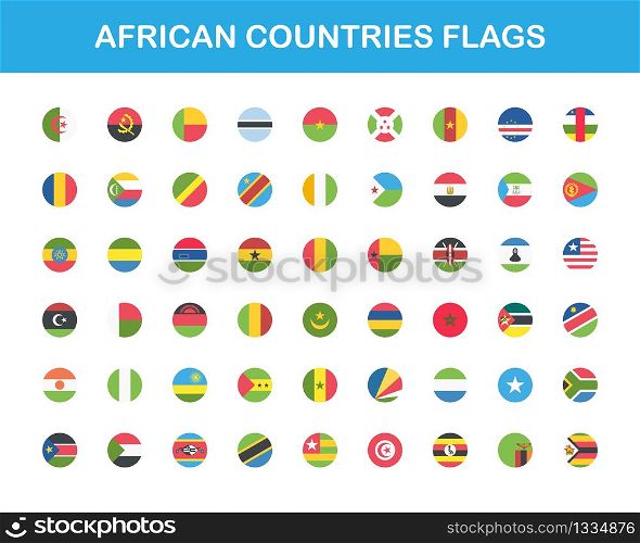 African countries flags round web buttons in flat. Vector EPS 10