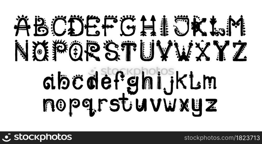African Culture Vector Alphabet Black Color Isolated on Whute Background. Antique Africa Font with Afro Letters. Vintage Cool Typeface.. African Culture Vector Alphabet Black Color Isolated on Whute Background. Antique Africa Font with Afro Letters. Vintage Cool Typeface