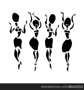 African dancers silhouette set.. African dancers. Dancing woman in ethnic style. Vector Illustration.