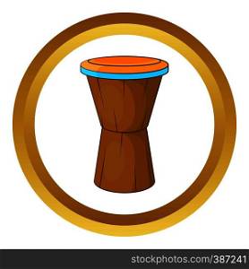 African drum vector icon in golden circle, cartoon style isolated on white background. African drum vector icon
