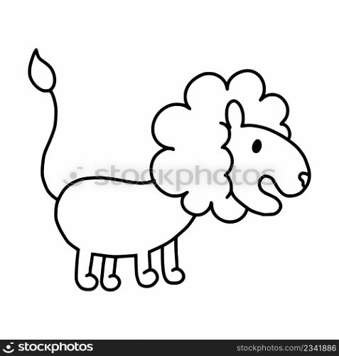 African lion in doodle style . Coloring book for children. Cute sticker.