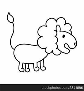 African lion in doodle style . Coloring book for children. Cute sticker.