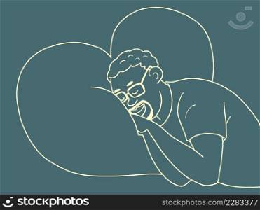 African man sleeping, night sleep dream rest, peace and home comfort. Comic cartoon hand drawing vintage illustration. African man sleeping, night sleep dream rest, peace and home comfort