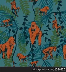 African monkeys in the jungle. Vector seamless pattern . African monkeys . Vector pattern