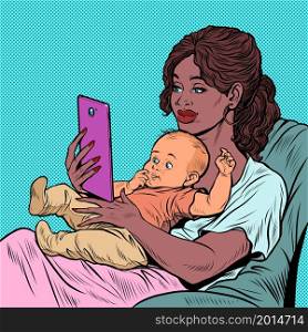 african mother and caucasian child, homework and motherhood. Love and care. Pop art Retro vector Illustration 50s 60s Vintage kitsch style. african mother and caucasian child, homework and motherhood. Love and care
