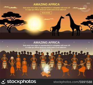 African People Banners Set . African people horizontal banners set with amazing Africa symbols flat isolated vector illustration