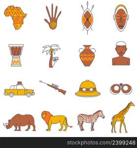African safari animals flat outline icons set isolated vector illustration. Safari Icons Set