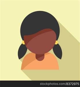 African school girl icon flat vector. Young people. Happy girl. African school girl icon flat vector. Young people