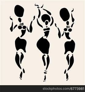 African silhouette set.. Figures of african dancers. Vector fashion illustration