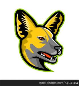 African Wild Dog Mascot. Sports mascot icon illustration of head of an African wild dog, African hunting dog, African painted dog, painted hunting dog, or painted wolf, a canid native to Sub-Saharan Africa, viewed from sided. African Wild Dog Mascot