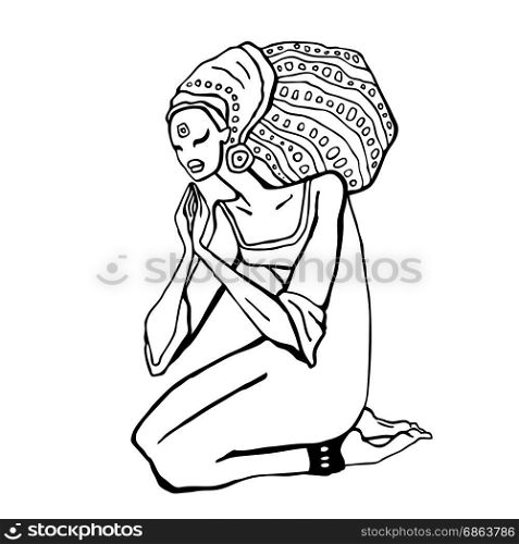 African woman in ethnic style. African woman in ethnic style. Beautiful Girl. Hand drawn Vector illustration