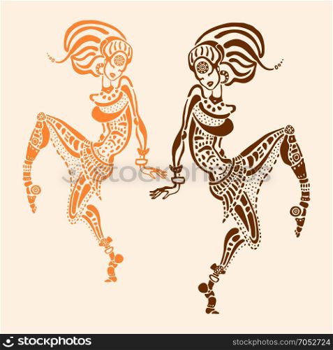 African woman in ethnic style.. African woman in ethnic style. Beautiful Girl. Hand drawn Vector illustration