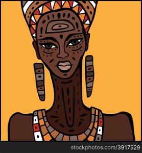 African woman Portrait. Portrait of African woman. Hand drawn ethnic illustration.