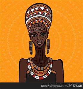 African woman Portrait. Portrait of African woman. Hand drawn ethnic illustration.