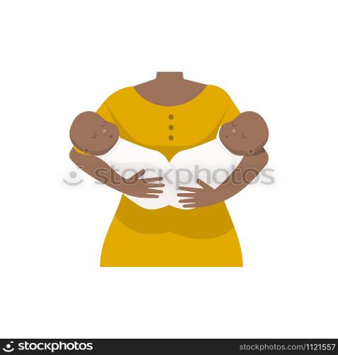 Afro american mother with twins babies. Flat vector illustration