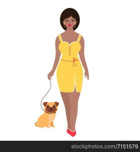 Afro american woman with dog on white background