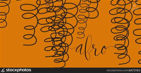 Afro handwritten lettering vector. Coiled hair curls background. Web banner template.. Afro handwritten lettering vector. Coiled hair curls background