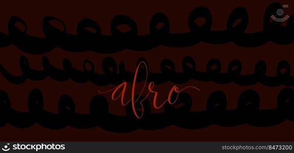 Afro handwritten lettering vector. Coiled hair curls background. Web banner template.. Afro handwritten lettering vector. Coiled hair curls background