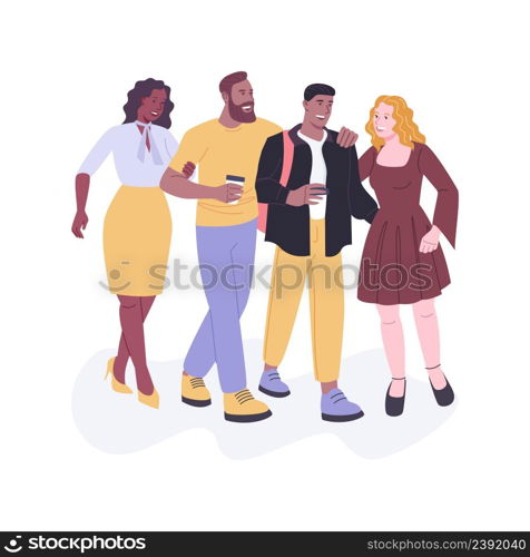 After party isolated cartoon vector illustrations. Group of young people walking the street after party together, holding fireworks in hands, have fun at night, leisure time vector cartoon.. After party isolated cartoon vector illustrations.