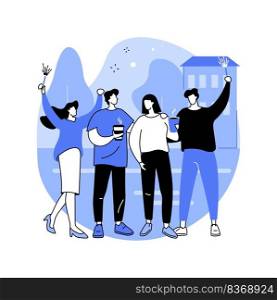 After party isolated cartoon vector illustrations. Group of young people walking the street after party together, holding fireworks in hands, have fun at night, leisure time vector cartoon.. After party isolated cartoon vector illustrations.