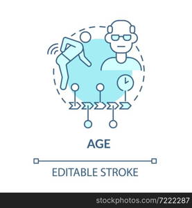 Age blue concept icon. Arthritis risk factor abstract idea thin line illustration. Senior people at higher risk of joint disease. Osteoarthritis. Vector isolated outline color drawing. Editable stroke. Age blue concept icon