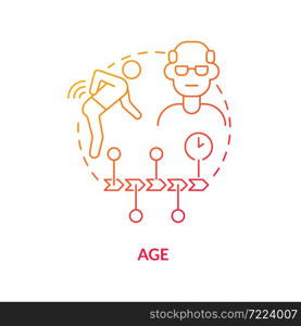 Age red gradient concept icon. Arthritis risk factor abstract idea thin line illustration. Senior people at higher risk of joint disease. Osteoarthritis. Vector isolated outline color drawing. Age red gradient concept icon