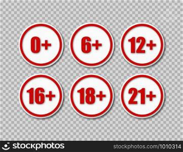 age restriction symbols with shadow on transparent background. age restriction symbols with shadow, transparent background