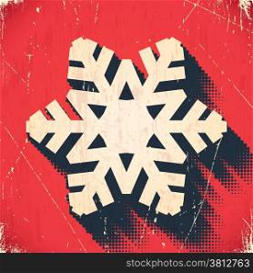 Aged and scratched Christmas snowflake card with halftone shadow