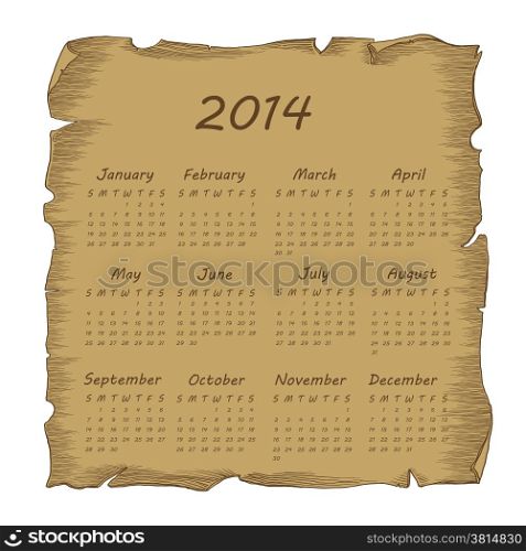 Aged scroll calendar 2014