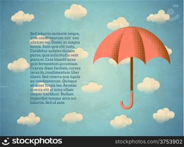 Aged vintage card with umbrella and textbox