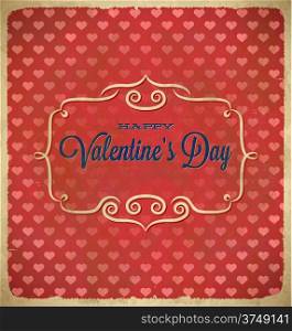 Aged vintage Valentines Day polka dot frame with hearts