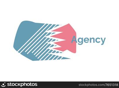 Agency logo design, vector isolated emblem in blue and red colors isolated on white. Picks and stripes, corporate identity label, company brand symbol. Agency Logo Design, Vector Isolated Emblem